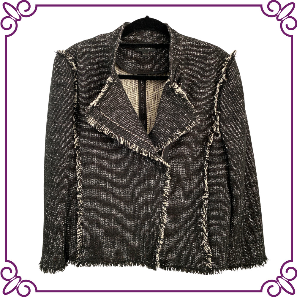 Ann Taylor Tweed Fringe Moto Jacket / Blazer